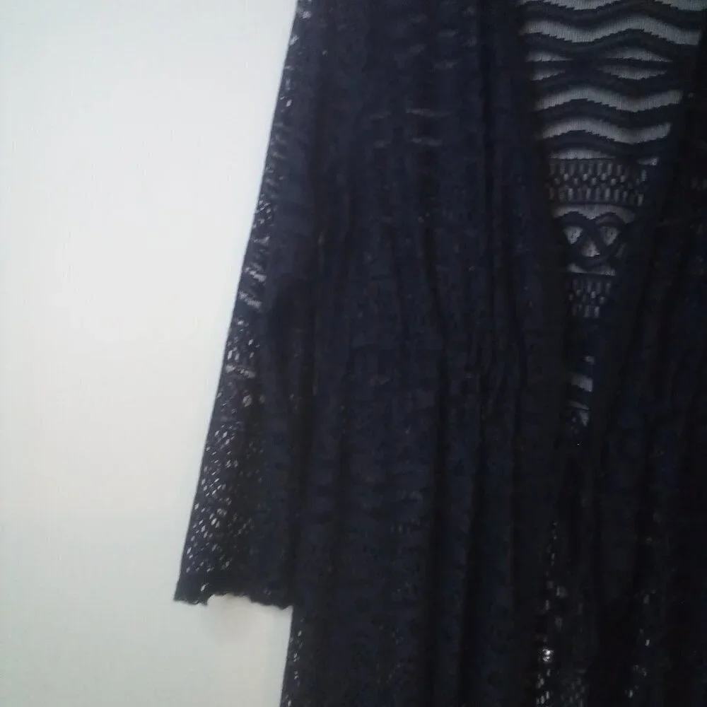 Dotti Cardigan Sweater Women S Long Sleeve Fringe Lace Open Tie Front Black